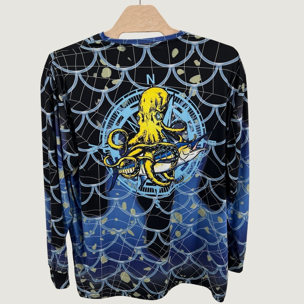 Apparel By Homerun Fishing Shirt Mens 5XL Blue Octopus Marlin Scale Performance